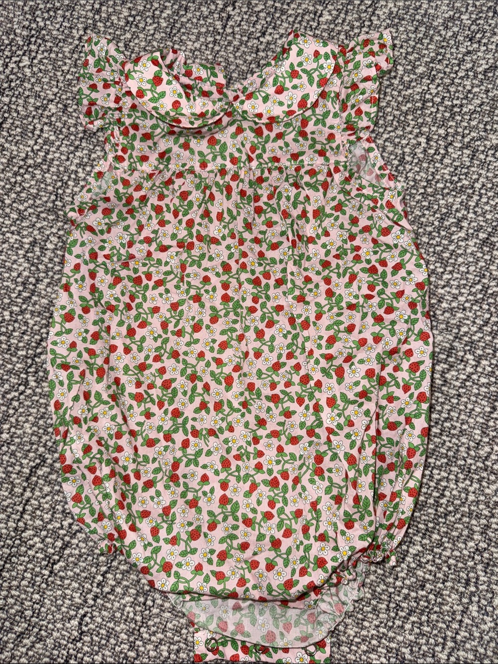 Pink Strawberry-Print Liberty Print Ruffle Baby One-Piece Bubble